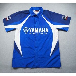 Yamaha Shirt Mens Medium Blue Button Up Snap JH Design Mechanics Racing Workwear